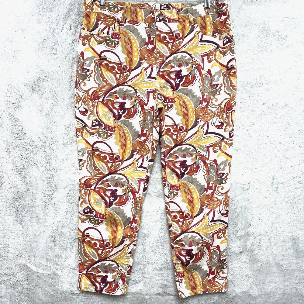 Chico's Perfect Stretch Slim Leg Pants Womens XL 3 Girlfriend Ankle Zip Floral